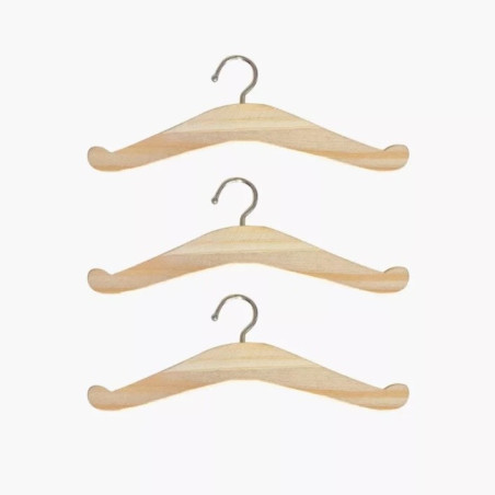 Lot de 3 cintres pour poupée MINIKANE, bois naturel