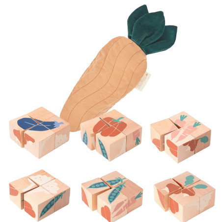 Cubes en bois Veggies NOBODINOZ, 4 pièces