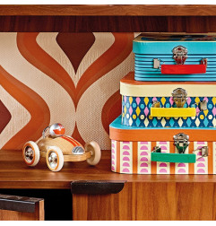 Voiture roadster vintage VILAC, bois naturel