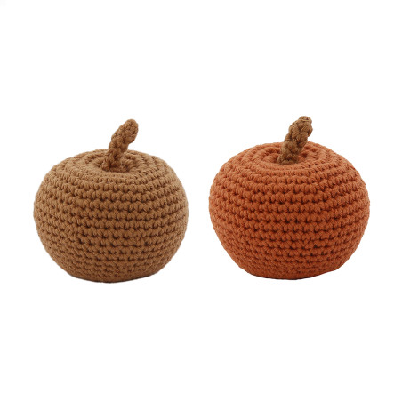 Lot de 2 hochets Pommes en crochet PATTI OSLO, Caramel et Terracotta