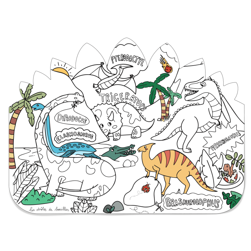 Set de table à colorier à l'infini Dino LES DROLES DE BOUILLES
