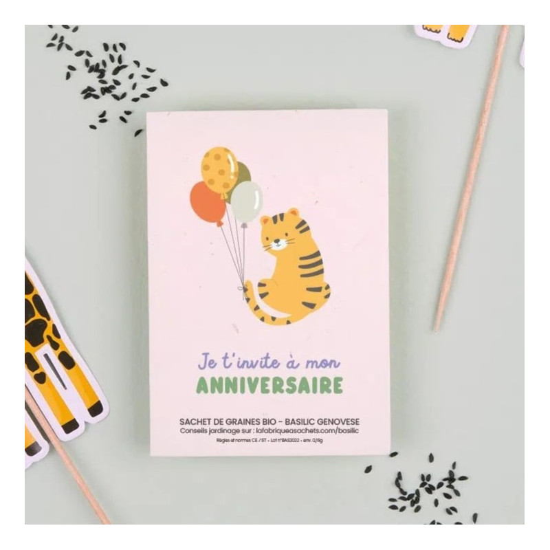 Sachet de graines Invitation Anniversaire Tigre (Basilic) LA FABRIQUE A SACHETS