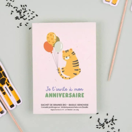 Sachet de graines Invitation Anniversaire Tigre (Basilic) LA FABRIQUE A SACHETS
