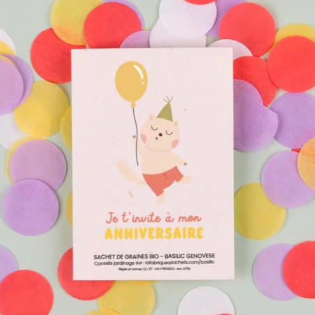 Sachet de graines Invitation Anniversaire Chat (Basilic) LA FABRIQUE A SACHETS