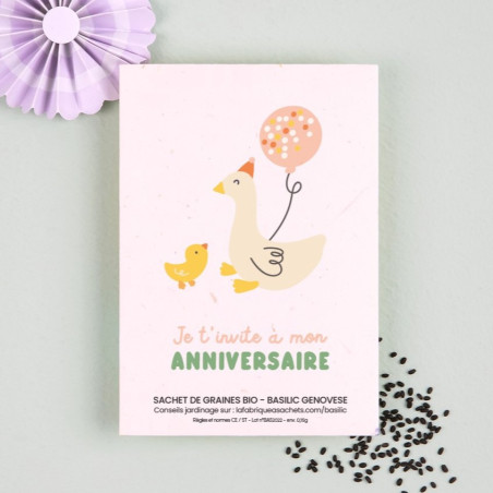 Sachet de graines Invitation Anniversaire Oie (Basilic) LA FABRIQUE A SACHETS