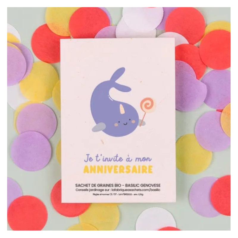 Sachet de graines Invitation Anniversaire Baleine (Basilic) LA FABRIQUE A SACHETS