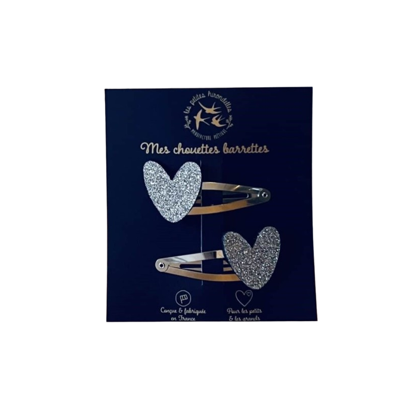 Barrettes Coeurs LES PETITES HIRONDELLES, argentées
