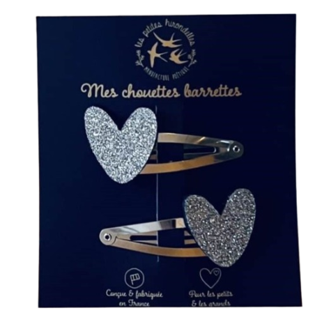 Barrettes Coeurs LES PETITES HIRONDELLES, argentées