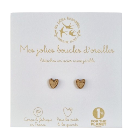 Boucles d'oreilles bois Coeurs LES PETITES HIRONDELLES