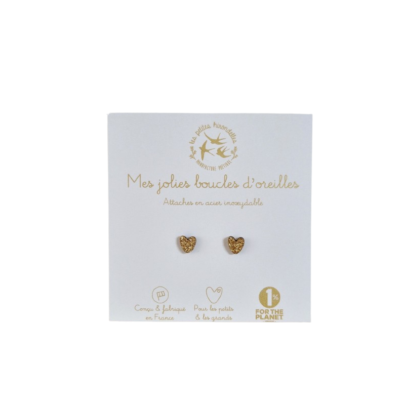 Boucles d'oreilles Coeurs LES PETITES HIRONDELLES, dorées