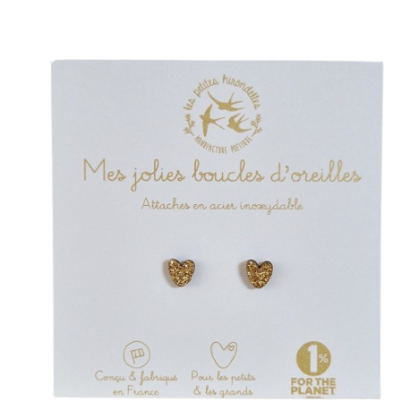 Boucles d'oreilles Coeurs LES PETITES HIRONDELLES, dorées