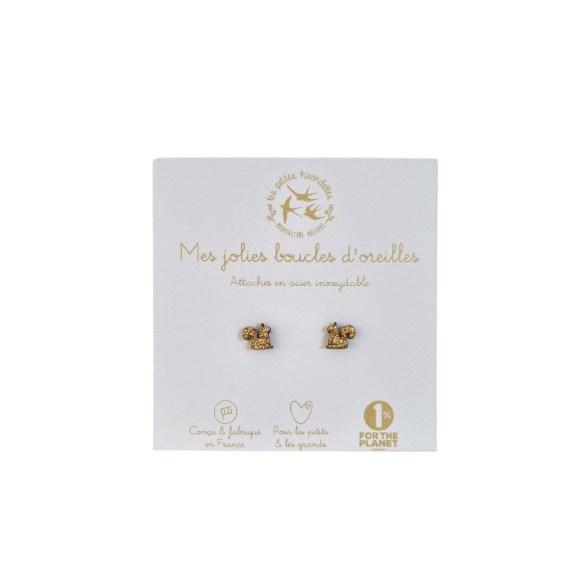 Boucles d'oreilles Ecureuils LES PETITES HIRONDELLES, dorées