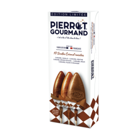 Boîte de 10 sucettes Caramel au lait frais PIERROT GOURMAND