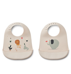 Lot de 2 bavoirs en silicone Tilda LIEWOOD, Circus Sandy