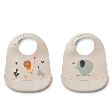 Lot de 2 bavoirs en silicone Tilda LIEWOOD, Circus Sandy