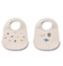Lot de 2 bavoirs en silicone Tilda LIEWOOD, Aviator Ecru