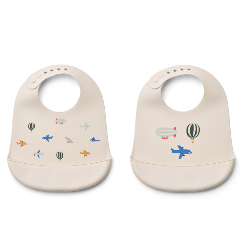 Lot de 2 bavoirs en silicone Tilda LIEWOOD, Aviator Ecru
