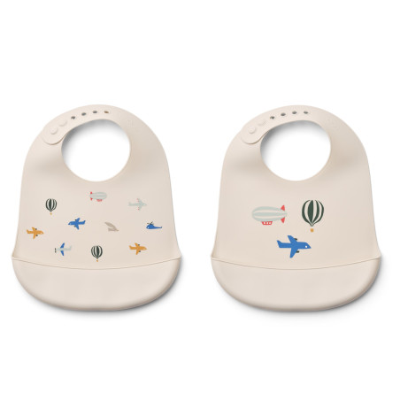 Lot de 2 bavoirs en silicone Tilda LIEWOOD, Aviator Ecru