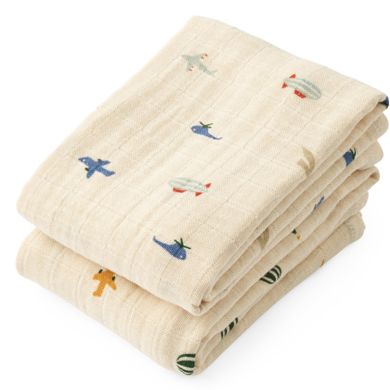 Lot de 2 langes Lewis LIEWOOD, mousseline de coton Aviator