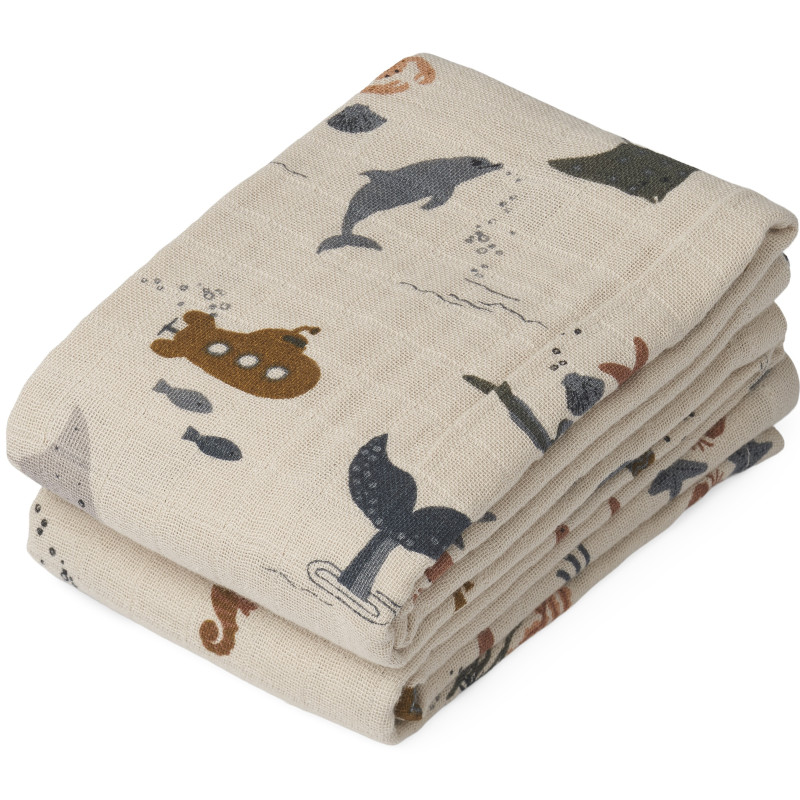 Lot de 2 langes Lewis LIEWOOD, mousseline de coton Sea Creature