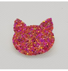 Broche Chat ATELIER GUSTAVE, paillettes rose fuchsia
