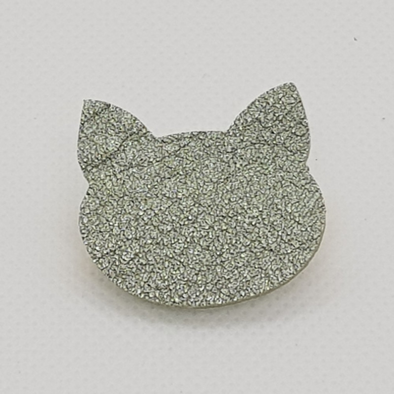 Broche Chat ATELIER GUSTAVE, argent irisé