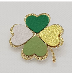 Broche Trèfle Chance ATELIER GUSTAVE, vert blanc et or