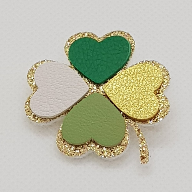 Broche Trèfle Chance ATELIER GUSTAVE, vert blanc et or
