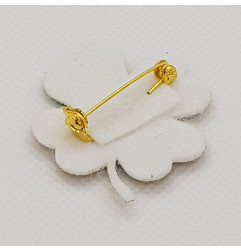 Broche Trèfle Chance ATELIER GUSTAVE, vert blanc et or
