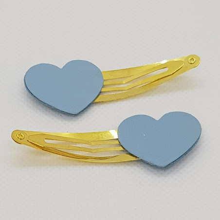Lot de 2 barrettes clic-clac Coeur ATELIER GUSTAVE, bleu glacier