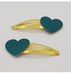 Lot de 2 barrettes clic-clac Coeur ATELIER GUSTAVE, vert gazon