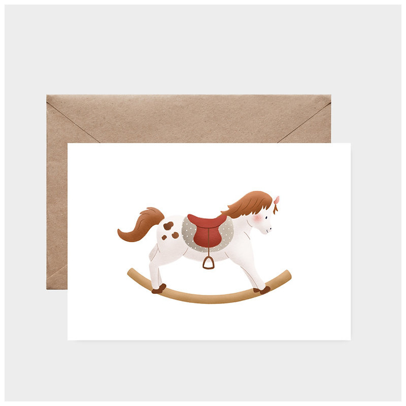 Carte Cheval A Bascule et son enveloppe kraft ATELIER ORANGER