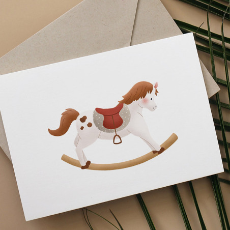 Carte Cheval A Bascule et son enveloppe kraft ATELIER ORANGER