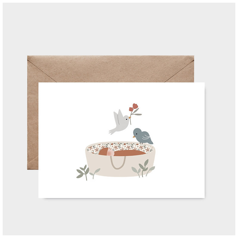 Carte Sur Mon Berceau Bleu et son enveloppe kraft ATELIER ORANGER