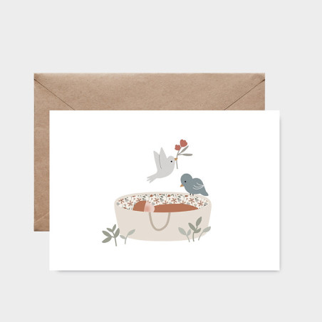 Carte Sur Mon Berceau Bleu et son enveloppe kraft ATELIER ORANGER