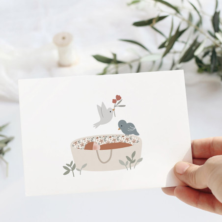 Carte Sur Mon Berceau Bleu et son enveloppe kraft ATELIER ORANGER