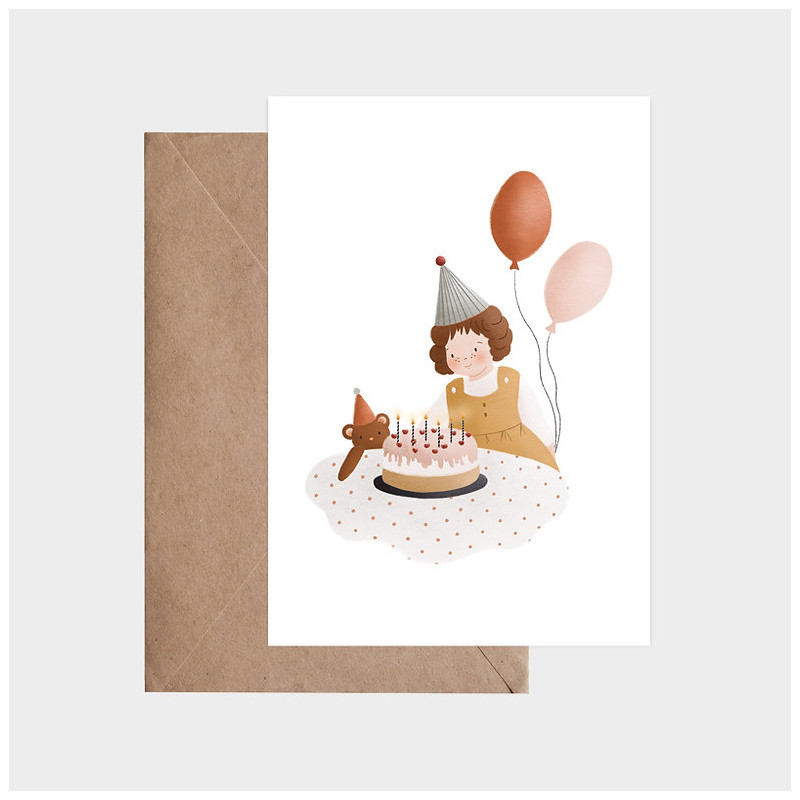 Carte C'est Mon Anniversaire Fille et son enveloppe kraft ATELIER ORANGER