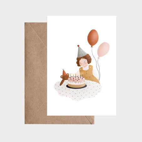 Carte C'est Mon Anniversaire Fille et son enveloppe kraft ATELIER ORANGER