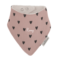 Bavoir bandana ATELIER WAGRAM, gaze Cœurs rose, personnalisable