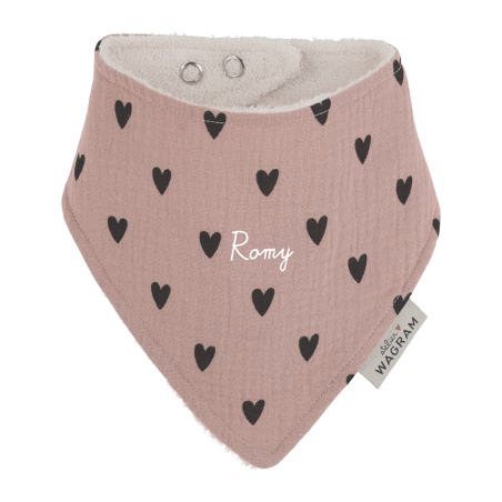 Bavoir bandana ATELIER WAGRAM, gaze Cœurs rose, personnalisable