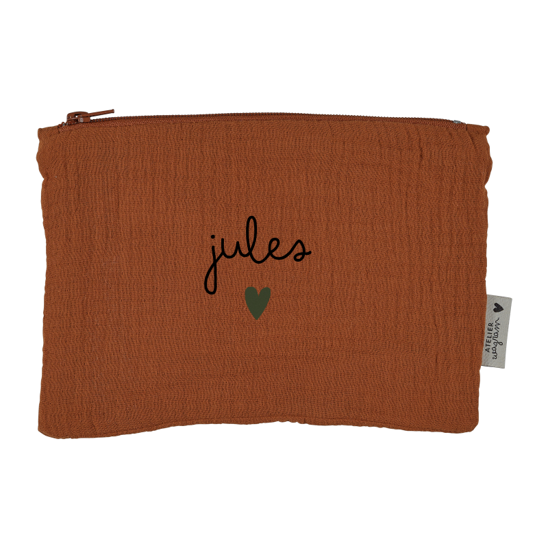 Trousse plate ATELIER WAGRAM, gaze Caramel, personnalisable