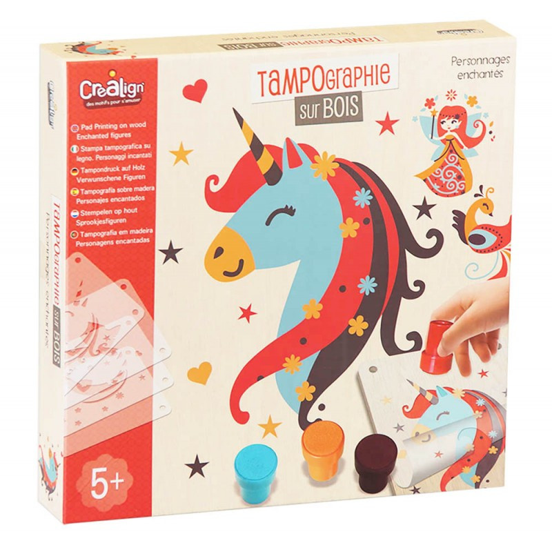 Tampographie et pochoirs sur bois Personnages Enchantés CREA LIGN