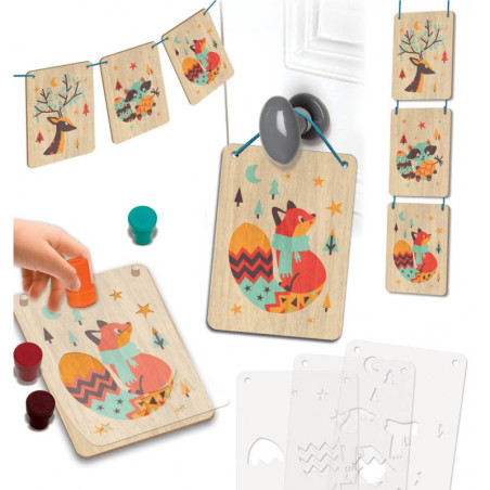 Tampographie et pochoirs sur bois Animaux de la Forêt CREA LIGN