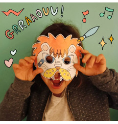 Pack de 3 masques coloriables à l'infini LES DROLES DE BOUILLES, Loup, Lion et Dinosaure
