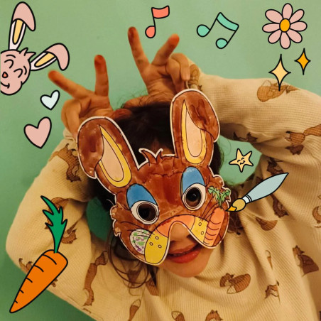 Pack de 3 masques coloriables à l'infini LES DROLES DE BOUILLES, Licorne, Chat et Lapin